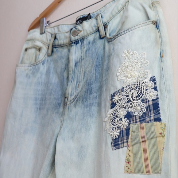 Lauren Ralph Lauren Jeans Size 14 Distressed Patchwork Denim Relaxed Fit Tapered - Picture 8 of 11
